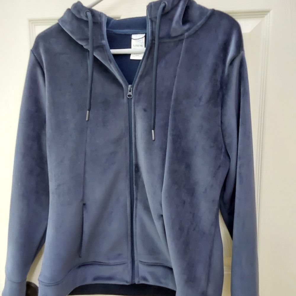 Plush Zip-Up Hoodie Jacket - Slate Blue